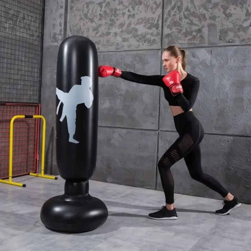 1pc KO Style Inflatable Boxing Sandbags Punching Bag Column Karate Taekwondo Training Props PVC Material Kickboxing Freestanding