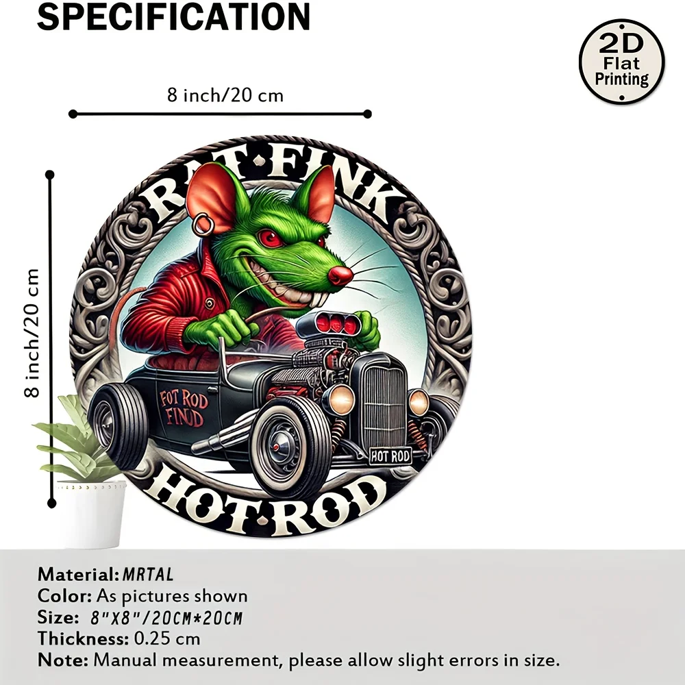 2D Flat - [2D Flat] 2D Plane - 1 2D Plane Printed Green Mouse Retro Reusable Classic 8-Inch Round Metal Sign | 