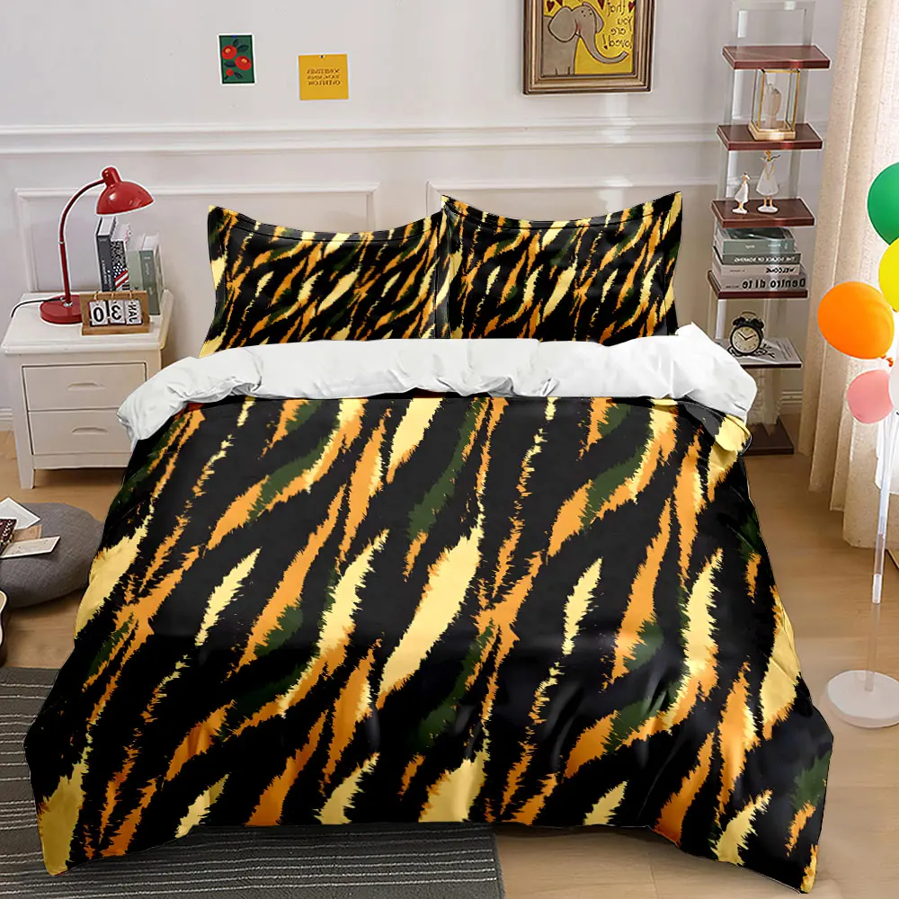

Tiger-style colorful stripes Print Bedding Set 1 Duvet Cover 2 Pillowcases for Adult and Children Luxury Gift Full Size