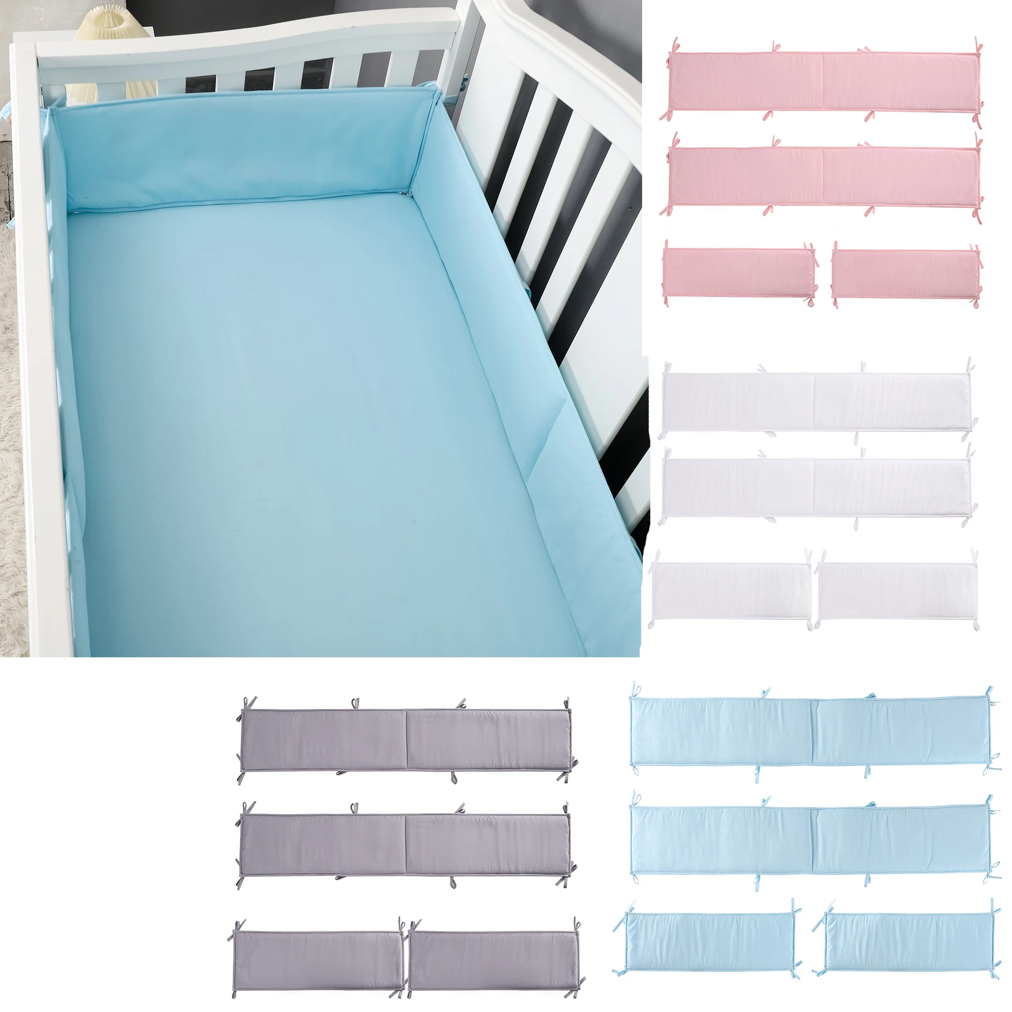 

4Pcs baby bedding Crib Bumpers pads Bed Rail Side Soft Rail Anti-collision Crib Liner solid plain blue color for newborn infant