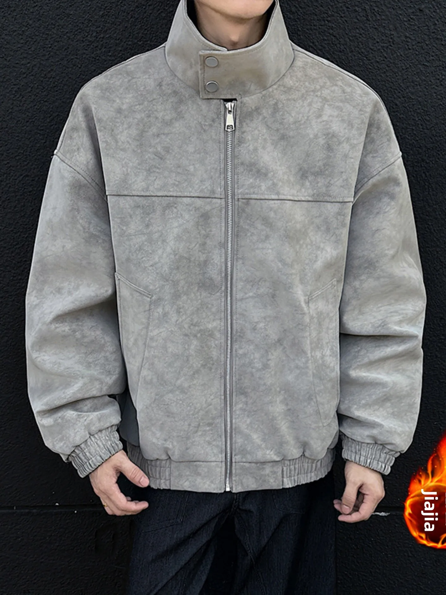 

Retro American Dyed Leather Jaet Men's Winter Thiened Warm Cotton Jaet Stand Collar Men's Faion Outerwear Coat