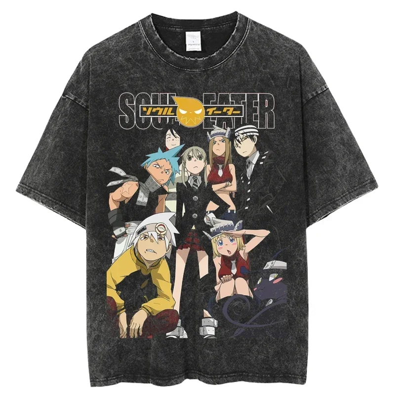 

Punk Hip Hop Oversize Washed T-Shirt Men Streetwear Anime Soul Eate Graphic T Shirt Hotsale Summer Short Sleeve Tshirt Harajuku