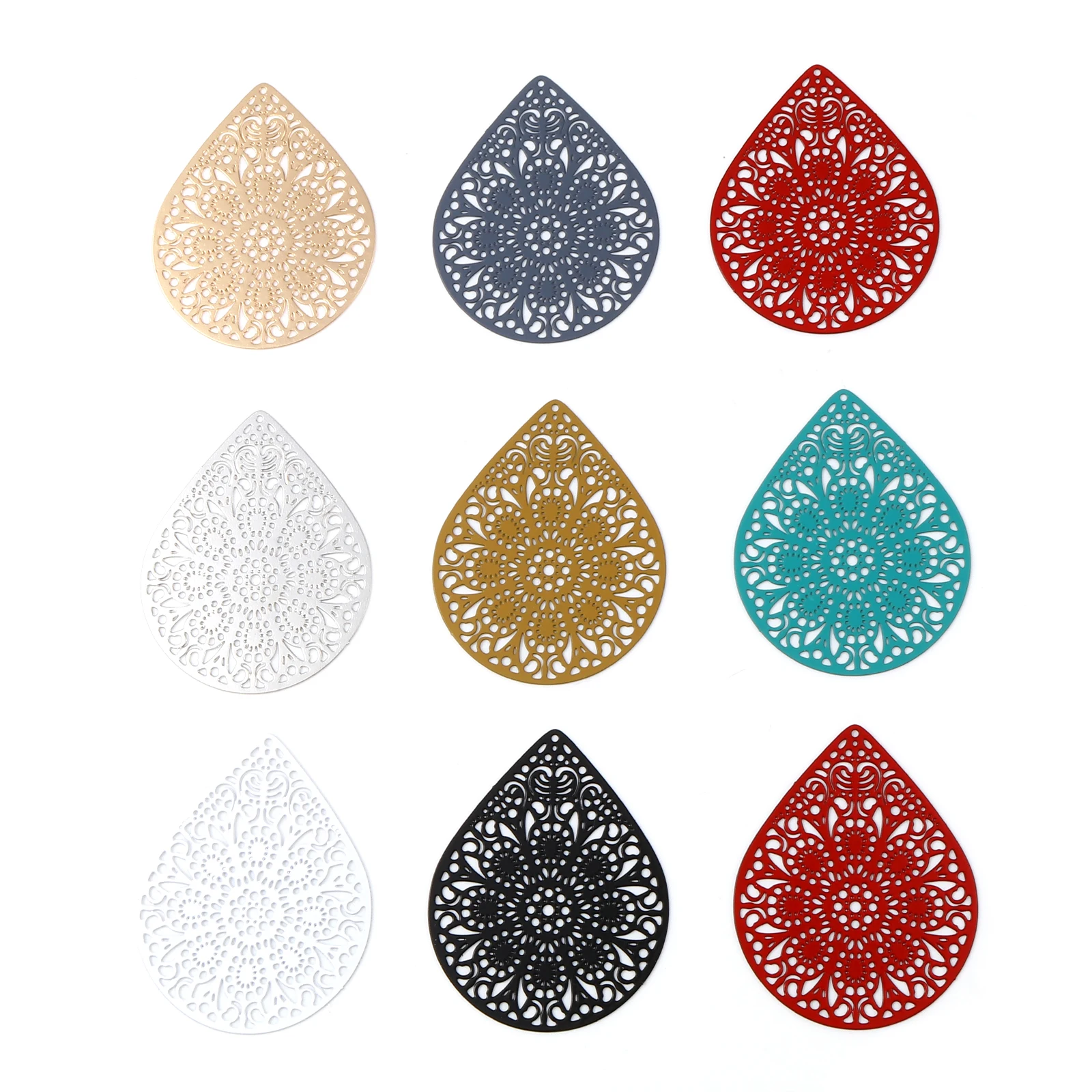 10 PCs Fashion Iron Based Alloy Filigree Stamping Pendants For Jewelry Making Drop Multicolor Flower Charms 4.9cm x 3.9cm