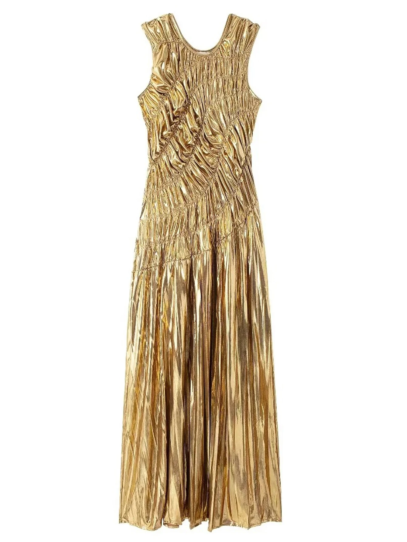 Sexy folds gold maxi summer dress women bodycon club birthday party dress woman clothing prom evening long dresses