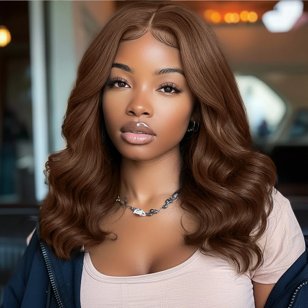 

Шоколадно-коричневый парик из натуральных волос с объемной волной 4x4, короткий парик с застежкой, предварительно сорванный, 13x6 HD, цветной парик спереди, распродажа