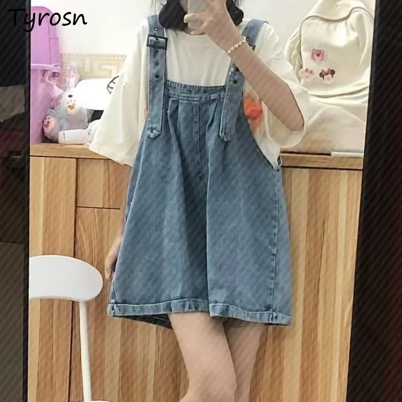 

Denim Rompers Women Summer Design Simple All-match Leisure Students Sweet Tender Loose Daily Korean Style Do Old Streetwear Cozy