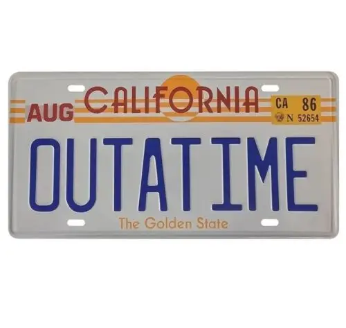 Back to the Future Metal Delorean OUT A TIME License Plate Tin Sign (b)