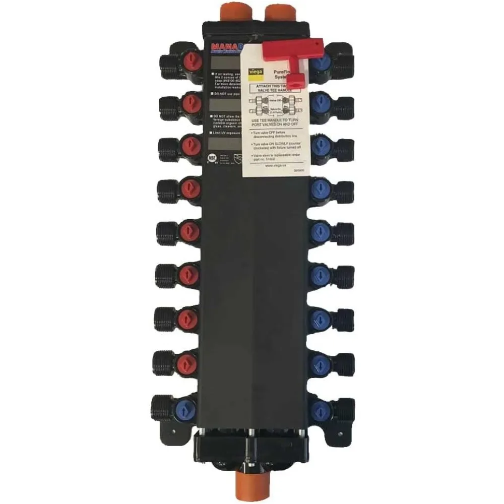 

50250 1/2-Inch PureFlow Zero Lead Poly Alloy PEX Crimp Manabloc With 18 Ports - 10 Cold 8 Hot
