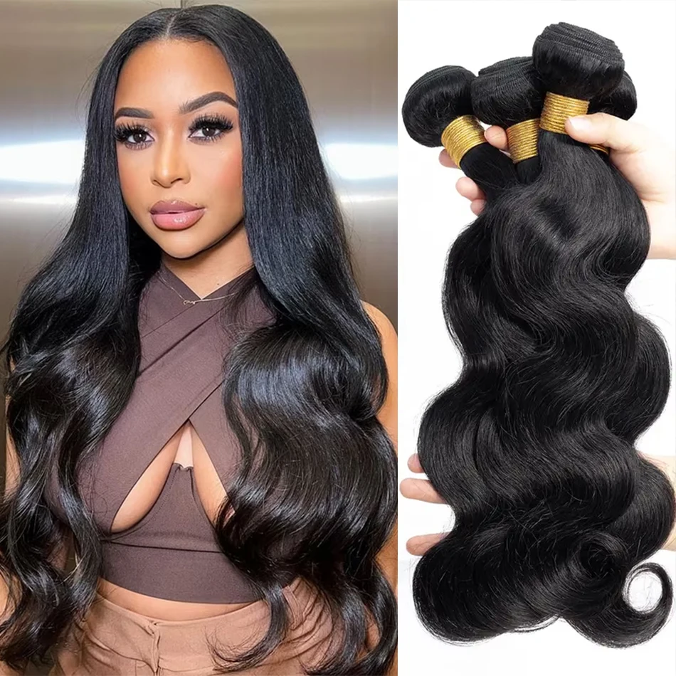 12A Body Wave Bundles 100% Human Hair Brazilian Weaving Natural Black 1 3 4 Bundles Deal Virgin Hair 30Inch Raw Hair Extensions