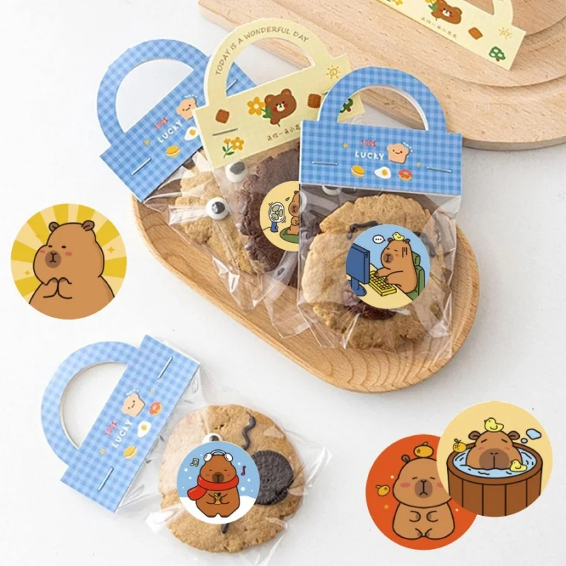 500pcs/pack Capybara Stickers Cute Water Pig Self-Adhesive Stickers Gift Packaging Bag Sealing Stickers Labels Round Tape view 2