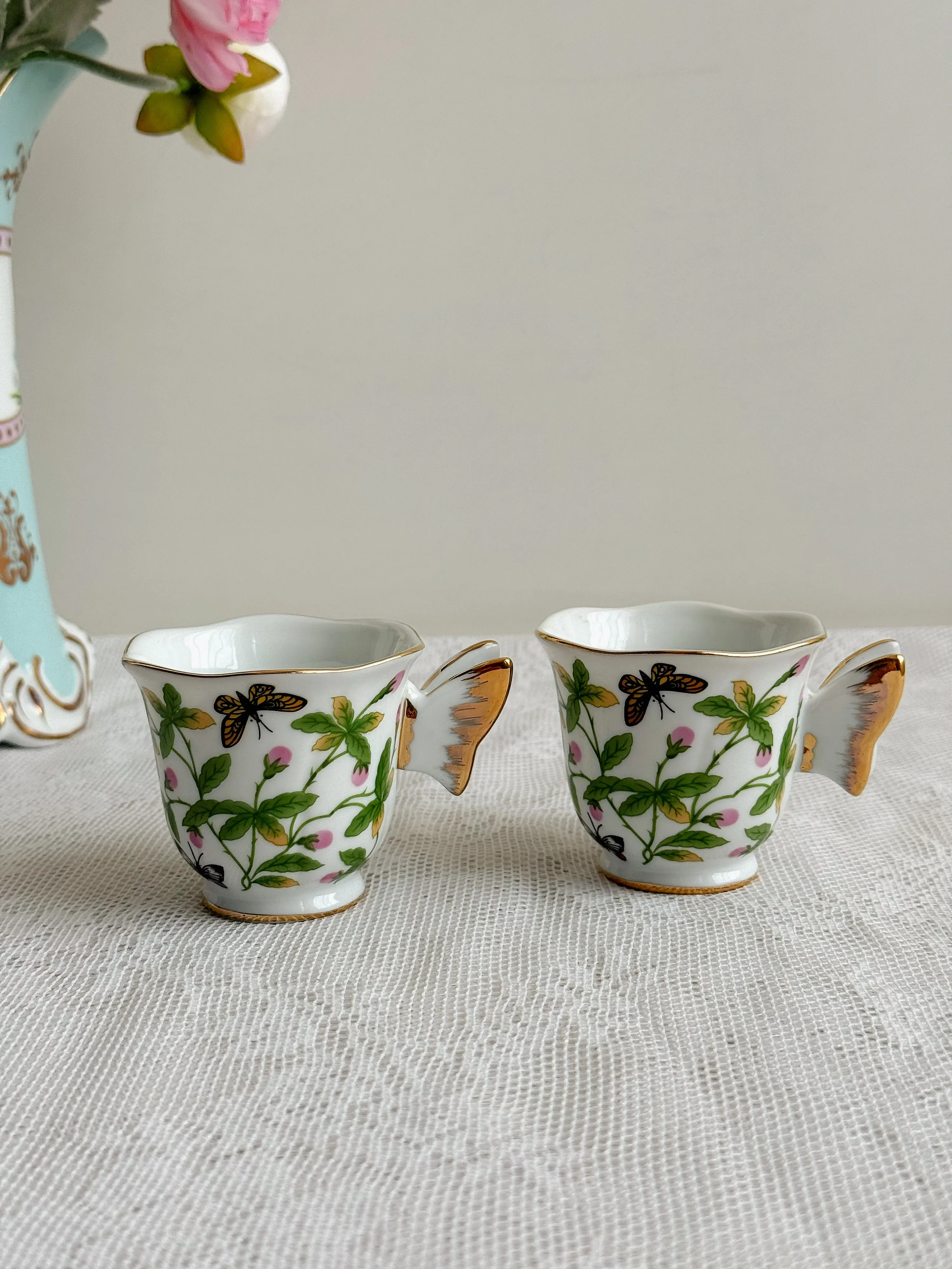 Butterfly Handle Butterfly Love Flower Espresso Cup Flower Tea Cup 80ml