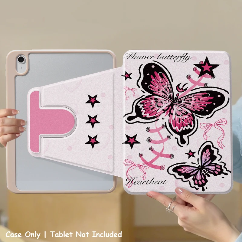 360 °   Drehbarer Ständer-Hülle für iPad 5./6. 7./8./9. Generation Air3 Pro 11 Transparenter Acryl-Rosa-Rahmen Auto-Sleep-Funktion Stifthalter Schlanke Abdeckung