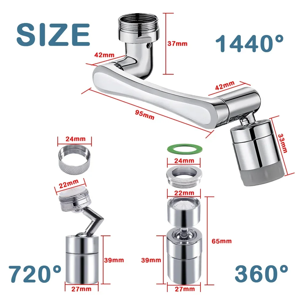 Water Tap Nozzle Universal 1080° Rotation Extender Faucet 1440° Splash Filter Kitchen Saving Water Sprayer Bathroom Accessories