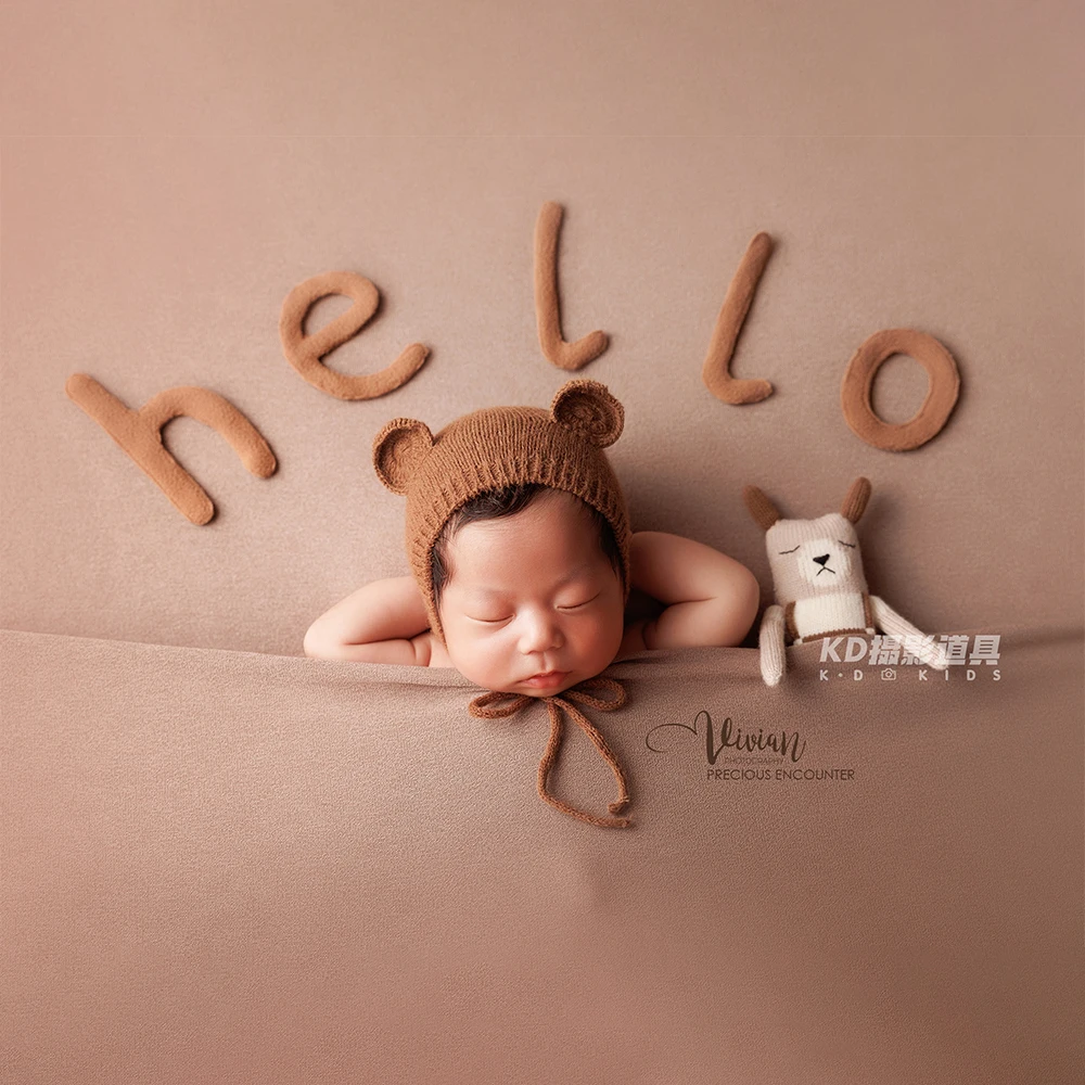 براون لهجة الوليد التصوير الدعائم عدة رائعتين محبوك قبعة الدب النسيج رسائل لطيف دمية استوديو 0-1 شهر الطفل جلسات الصور #3
