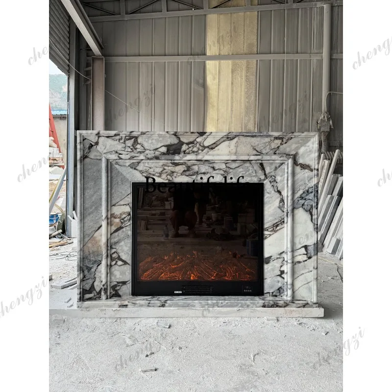 Elephant white stone fireplace American simple living room natural marble stone fireplace
