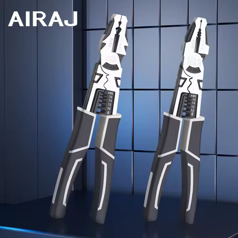 AIRAJ 다기능 플라이어 콤비네이션 스트리퍼 크림퍼 커터, 헤비 듀티 와이어 커터, 대각선 펜치 수공구, 9 인치