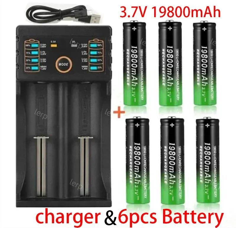 2024 battery 18650 best-selling 3.7V 19800mAh USB+charger, suitable for flashlight and shaver rechargeable lithium-ion battery