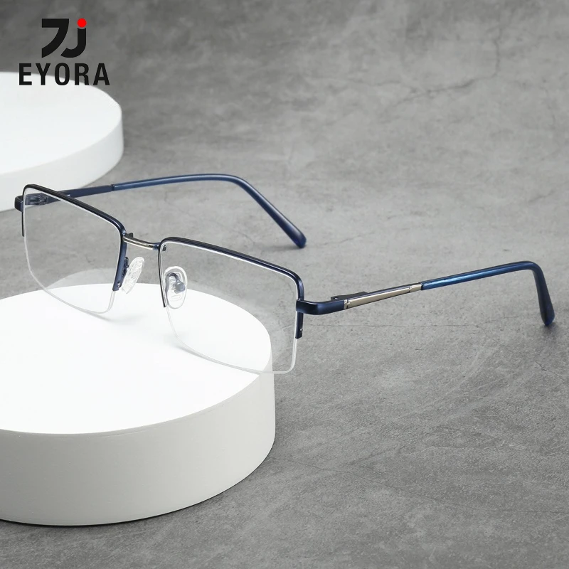 

EYORA Half-Frame Men Business Metal Reading Glasses Anti Blue Light Myopia and Hyperopia Photochromic Prescription Eyewear Lens