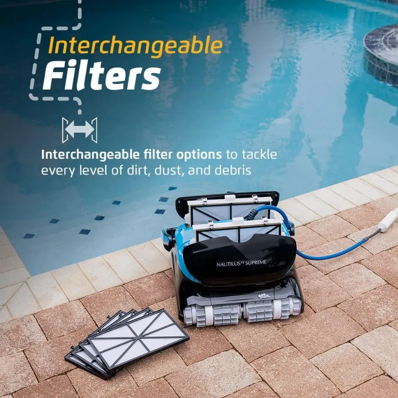 Dolphin Automatic Robotic Pool Vacuum Cleaner, Dual Drive, Waterline Scrubber Brush, Top Load Filter