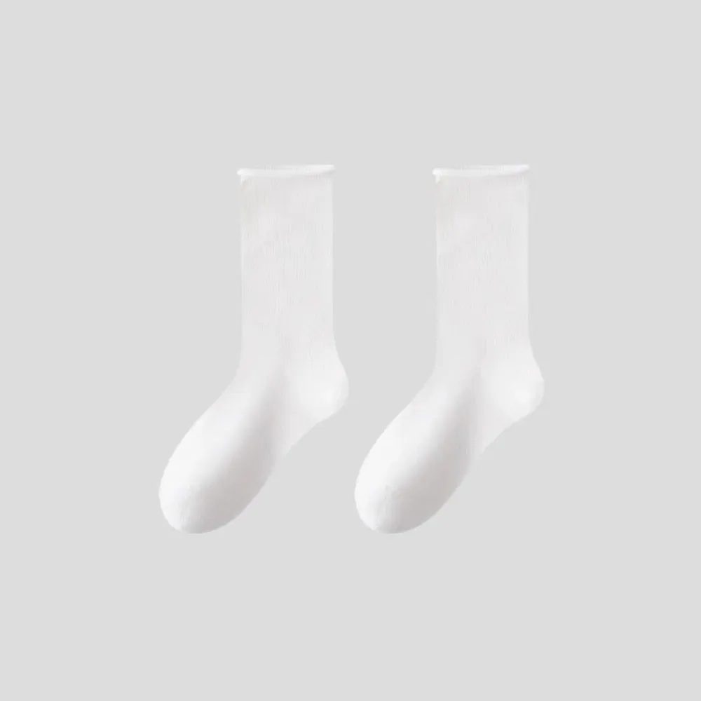 No Bone Mid Tube Socks Solid Color Soft Breathable Roll Top Slouch Socks Seamless Versatile Casual Mid Calf Socks All Season