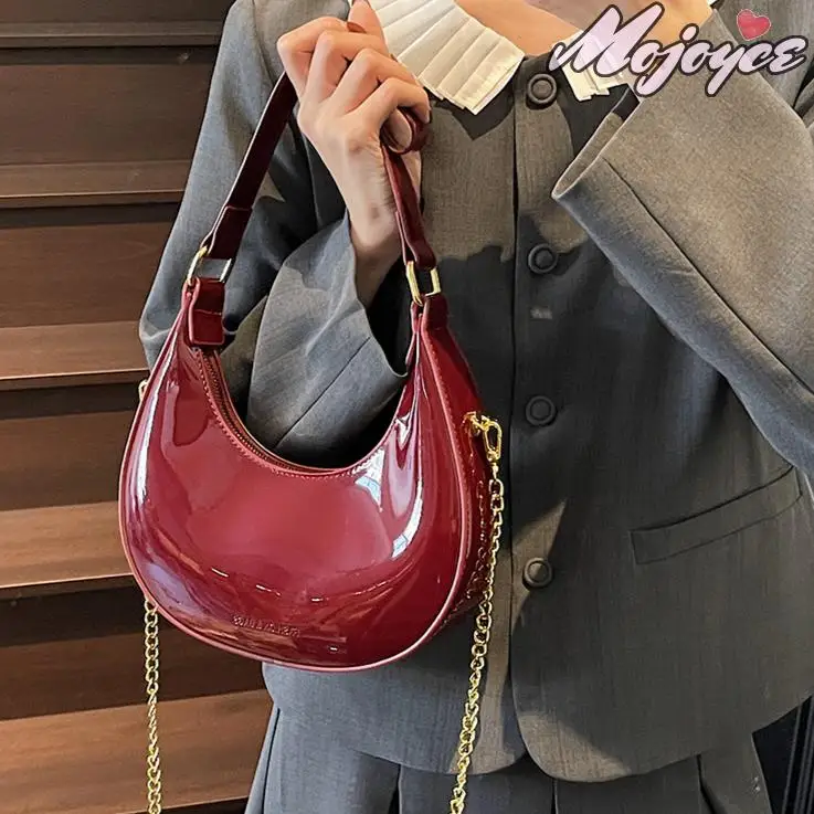 

Glossy Leather Armpit Bag Women's Fashion Trendy Half Moon Bags Cute Mini Handbag Purse 2025 New Ladies Crossbody Bag Bolsas