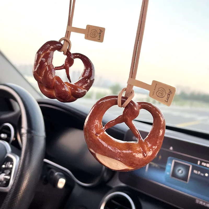 Authentic Pretzel Bread Car Pendant Rearview Mirror Hanging Ornament Creative Car Interior Decor Accessories Handmade