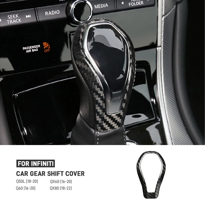 

Car Central Gear Shift Knob Shifter Cover Real Carbon Fiber Trim Sticker For Infiniti Q50 Q60 QX60 QX80 2016-2022 Accessories