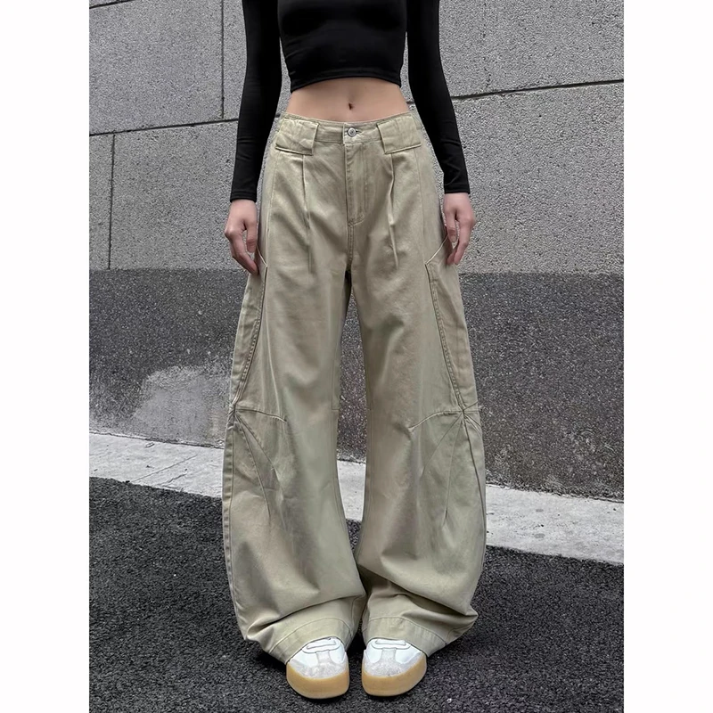 

ZHIZOU женские мешковатые джинсы-карго цвета хаки в готическом стиле Y2k, эстетический стиль 90-х, джинсовые брюки, винтажные джинсовые брюки большого размера в стиле Харадзюку, одежда