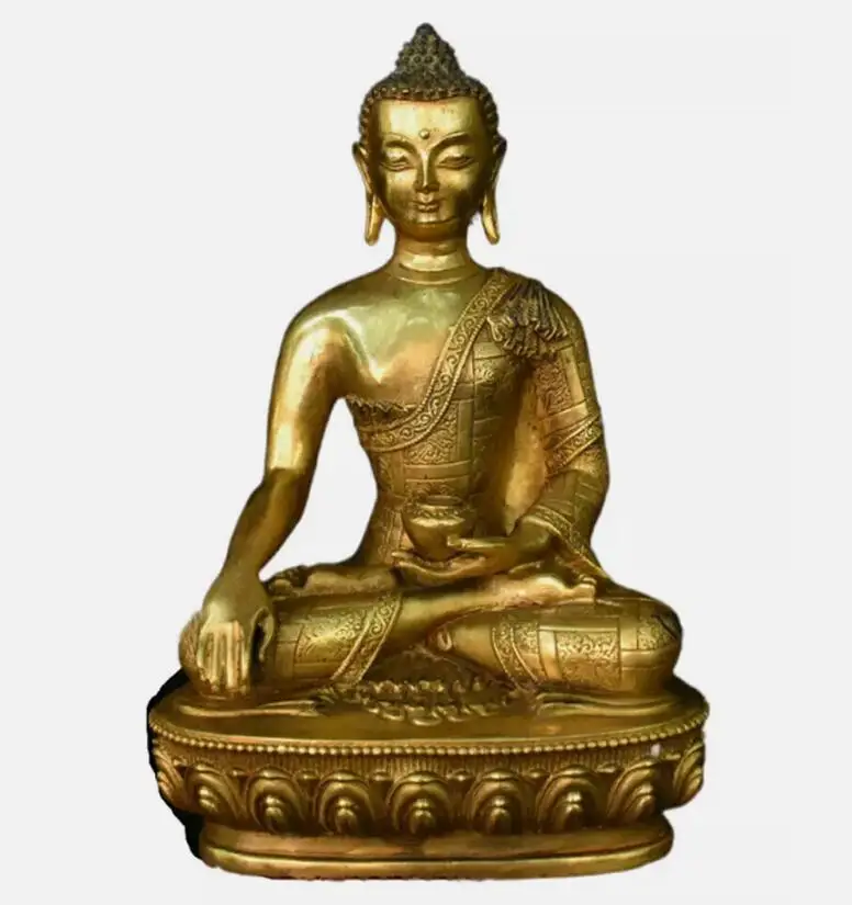 

Antique Old Tibetan Bronze Gilt Shakyamuni Amitabha Buddha Tathagata Bowl Statue