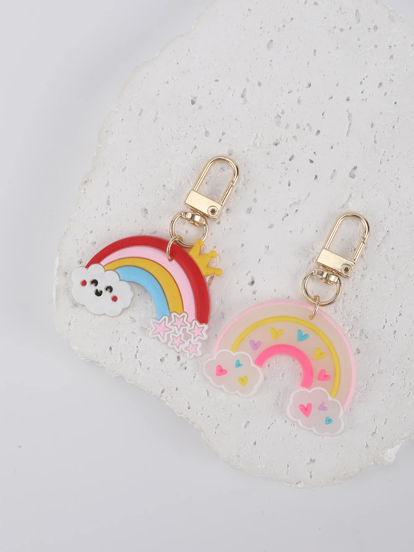 10pcs PVC Rainbow Keychain Cartoon Rainbow Cloud Key Chain Bag purse Backpack Charm Birthday Party Favor ornament Accessories