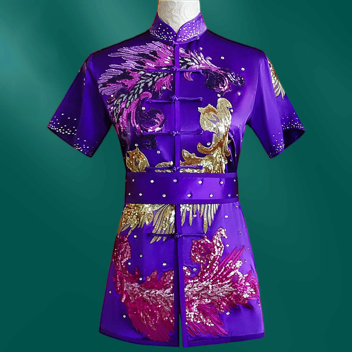 Yanwutang's new short-sleeved purple silk martial arts costume performance competition kung fu training uniform for physical exa