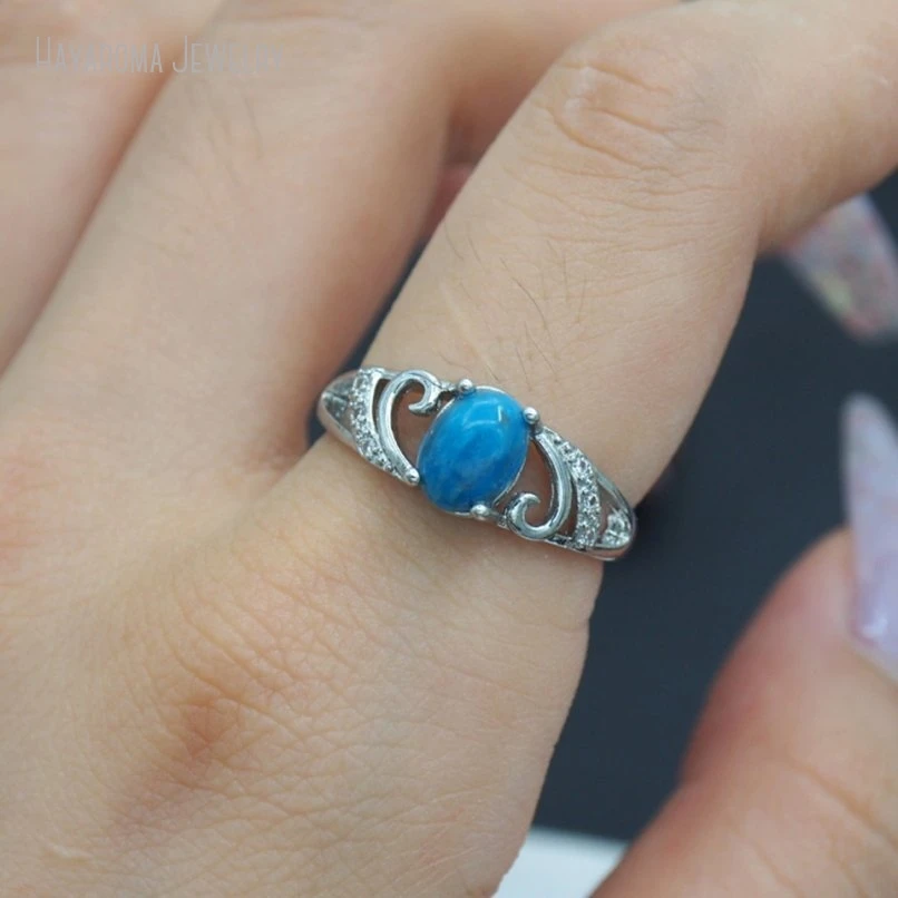 10Pcs Silver Color Wholesale Geometric Oval Invisible Setting Semi-precious Stone Apatite Cubic Zirconia Ring RM51362