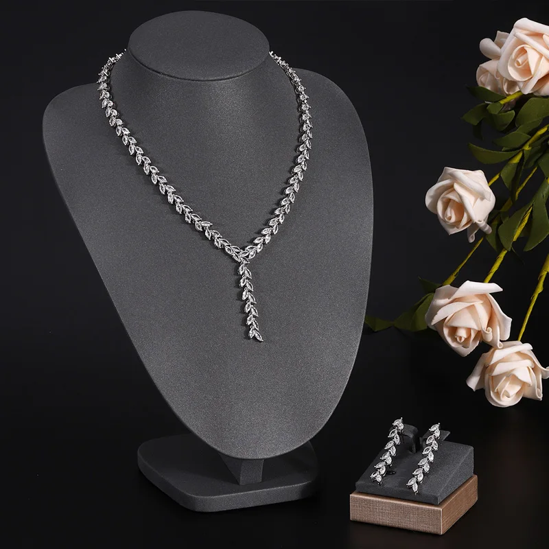 

Emmaya Trendy Jewelry Design Romantic Salix leaf White Gold Color AAA Cubic Zircon Wedding Jewelry Sets For Brides Jewelry Gift