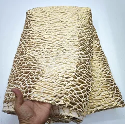 Gold African Jacquard Organza Brocade Tissu Lace Fabric 2025 Nigerian Damask Tulle Mesh Gilding Lace Fabric For Dress LHD25104