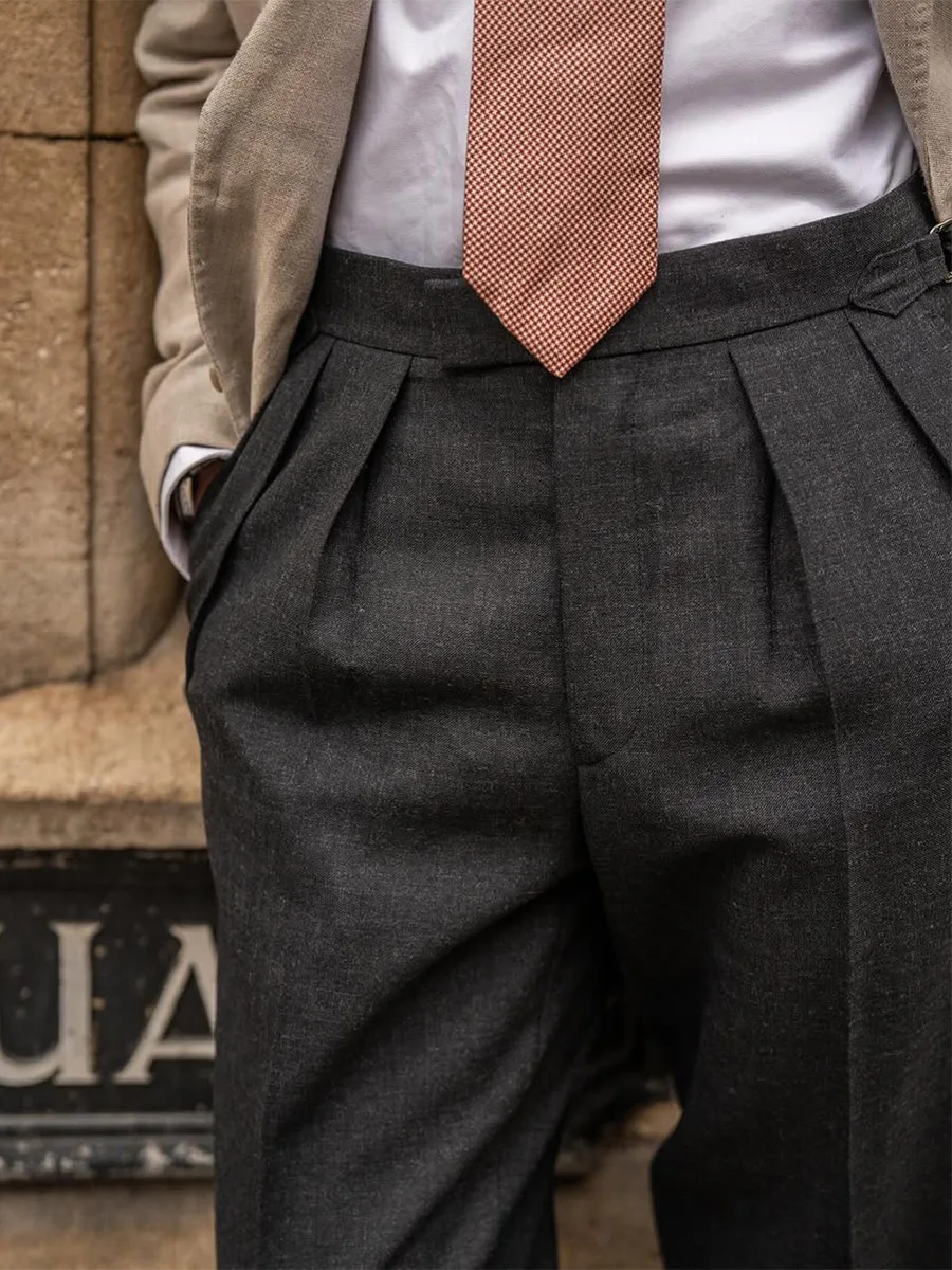 Gentleman Street Dark Gray Worsted Fabric Casual Pants Slim Straight Western Pants Paris Button Adjustable Non-iron