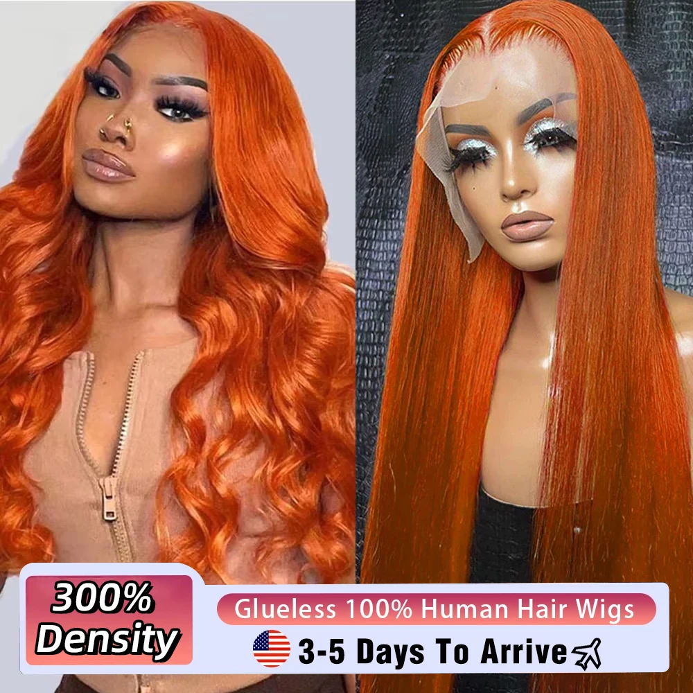 13x6 Ginger Orange Body Wave Human Hair Wigs Pre Plucked Brazilian Wavy 13x4 13x5 Transparent Lace Frontal Wigs for Women