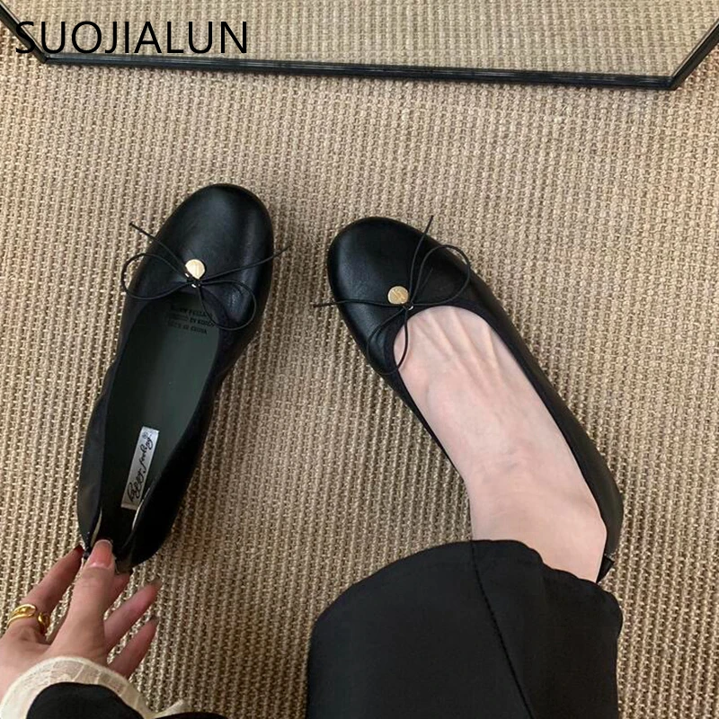 SUOJIALUN 2025 جديد إمرأة حذاء مسطح موضة جولة تو الضحلة الانزلاق على السيدات أنيقة راقصة الباليه لينة فستان كعب مسطح حذا فردي للسيدات #5