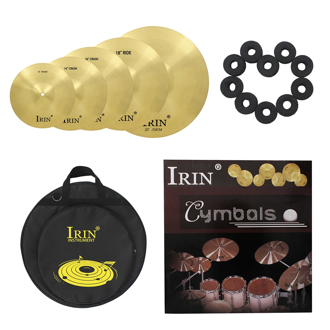 

IRIN 5 Pcs Cymbals Kit Set 12/14/16/18/20 Inch Hi-Hat Drum Cymbals Crash Cymbal Gong Percussion Instruments Parts Accessories