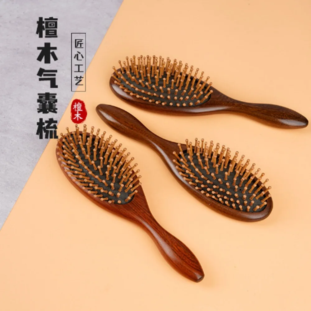 빗 Massage Air Cushion Comb Sandalwood Anti-Static Detangling Scalp Scraping Hair Brush for Long Thick Curly Hair Styling Tool