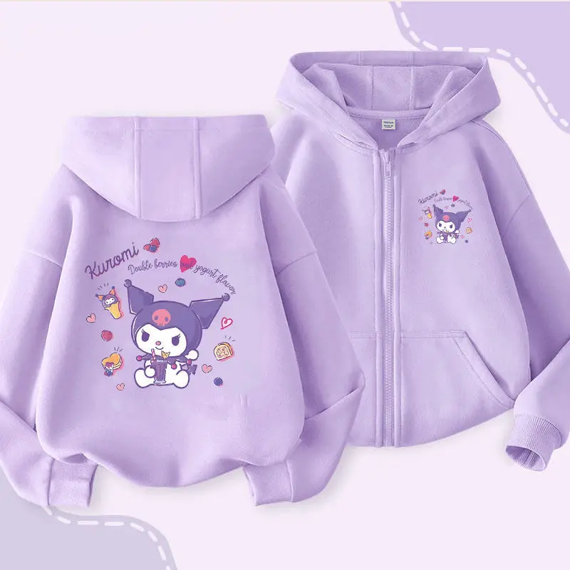 

Sanrio Kawaii My Melody Girl Zippered Jackets Kuromi Cinnamoroll Anime Cartoon Fashionable Children Hooded Cardigan Sweatshirts