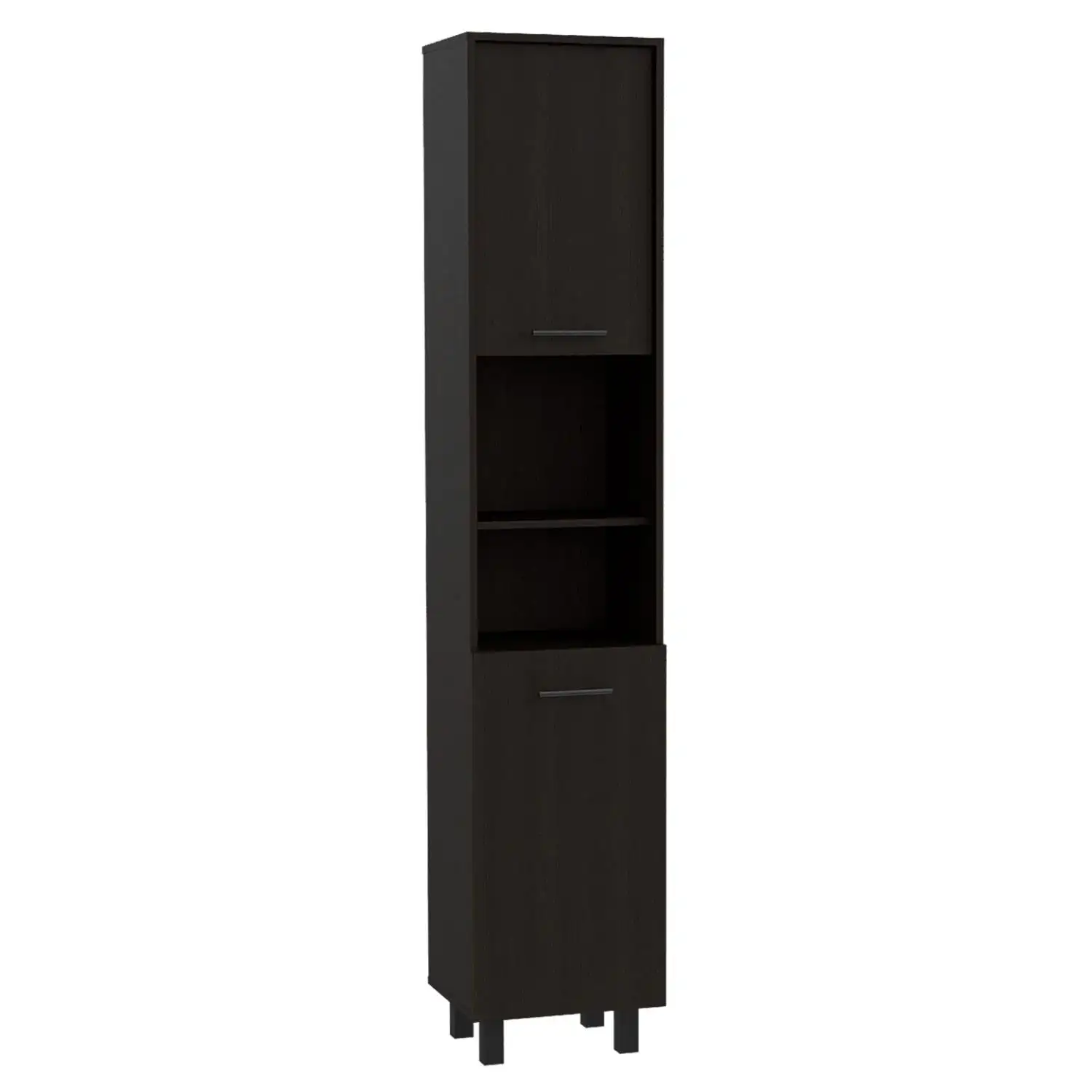 Hobart Pantry, Four Legs, Three Interior Shelves, Two Shelves, Two Cabinets Black