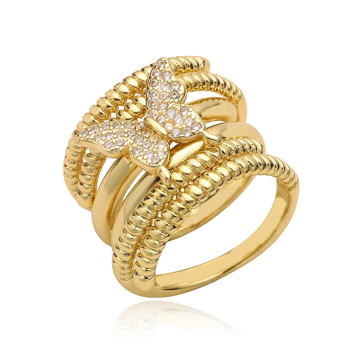 Fashion Gold/Silver Color Unique Design Butterfly Charm Finger Rings For Women AAA CZ Jewelry