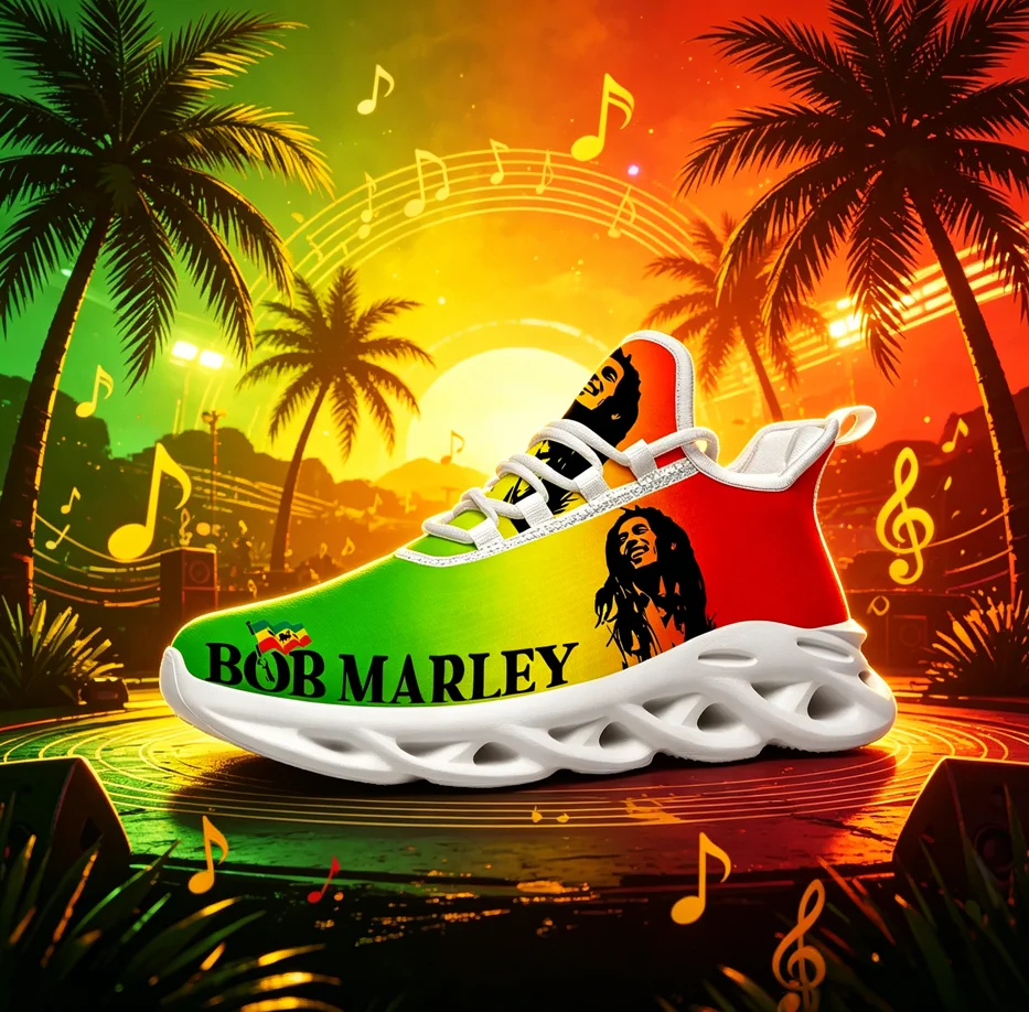 

Bob Marley Rasta Culture Graphic Sneakers Unisex Lightweight Shock Absorbing Daily Outdoor Custom Sneakers