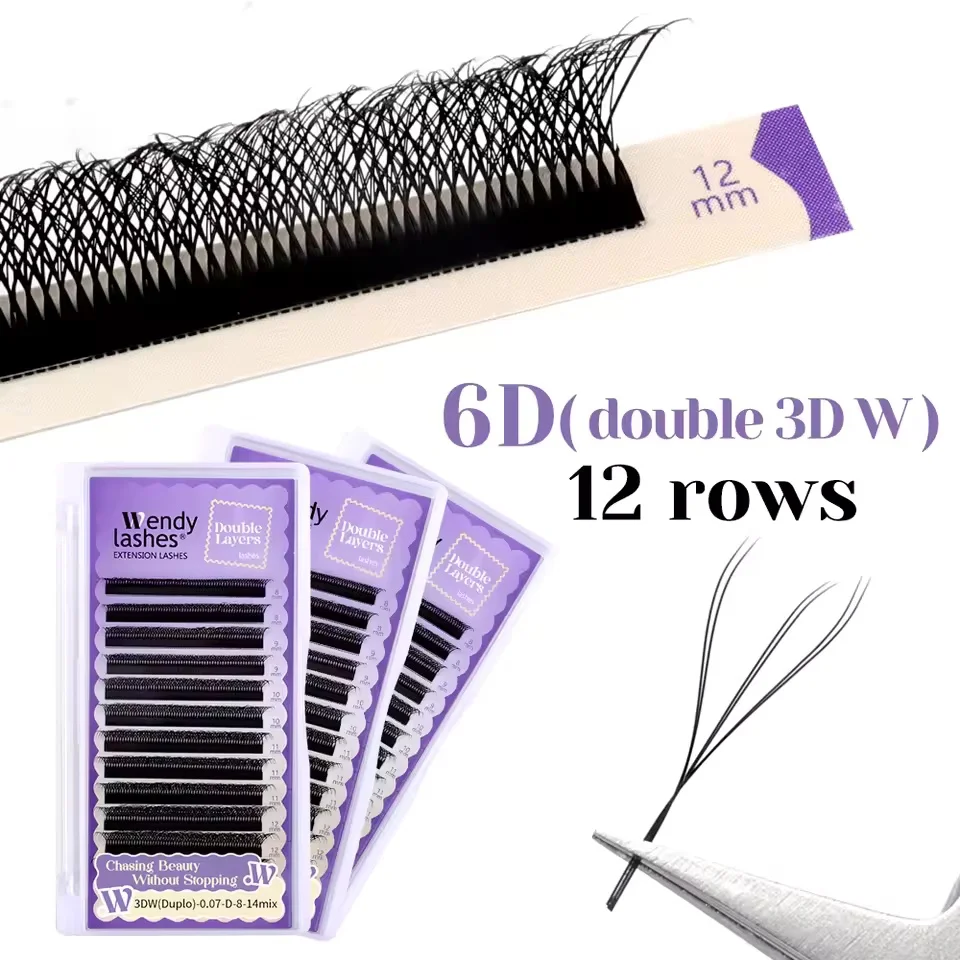WENDY 12Rows Supplies 6D-W Shape (Double Layers 3D-W) Lashes Extension Premade Volume High Quality Fake  Fan Faux Lash