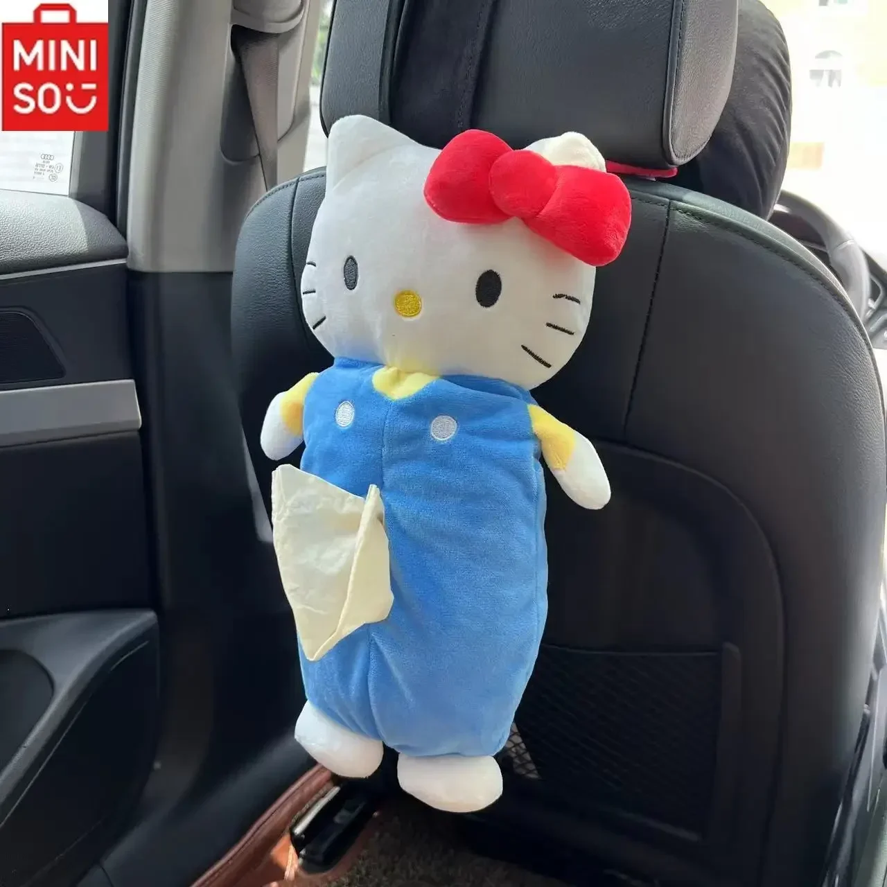 

MINISO HelloKitty Car Universal Hanging Tissue Box Cartoon Melody Plush Storage Tissue Cover Multi-purpose Kawaii Car Decoration