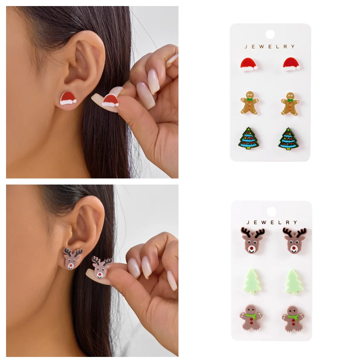 

3 Pairs/Set Christmas Earring Set for Women Cute Acrylic Gingerbread Man Elk Xmas Tree Earrings Halloween Ghost Pumpkin Jewelry