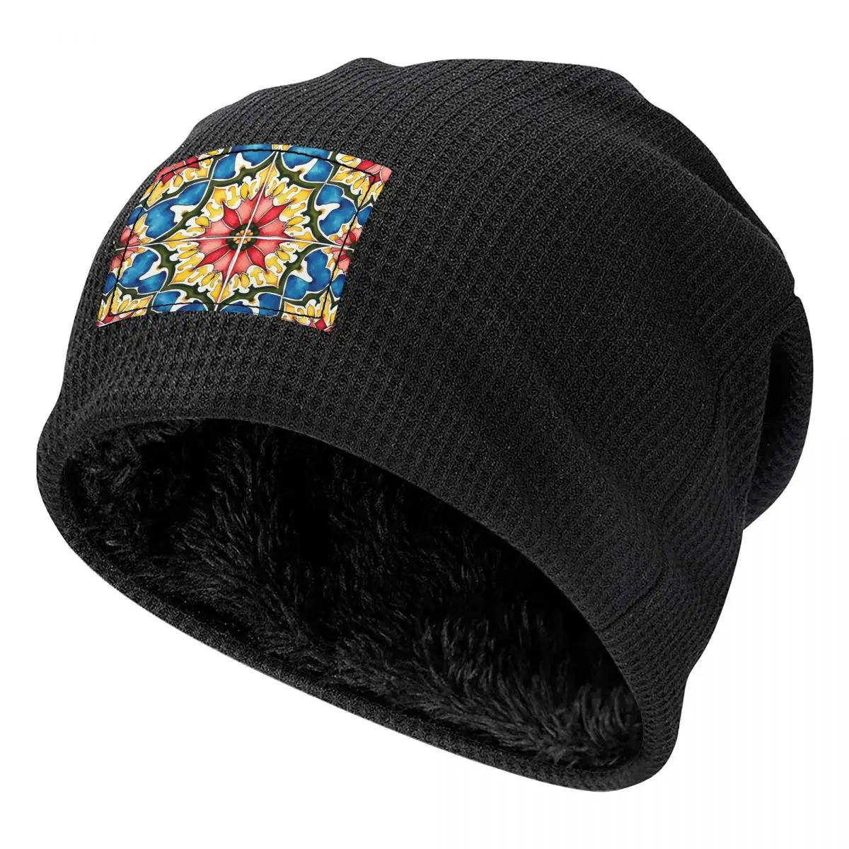Mediterranean,colorful,vibrant,mosaic Tiles Art 1 Beanies Caps Fleece-Lined Bonnet Hat Warm Hip Hop Autumn Winter Skullies Hats