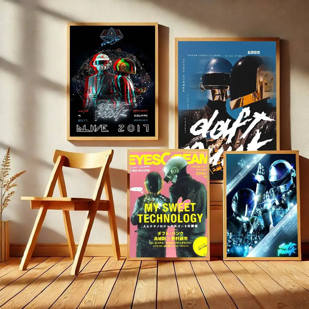 Around The World Daft Punk Vintage Self-adhesive Art Poster Whitepaper Prints Posters Artwork Aesthetic Art Wall Painting