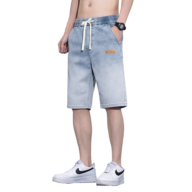 Summer Thin Men\'s Loose Denim Shorts Blue Elastic Straight-leg Fashionable Versatile Casual Jeans Shorts Male Classic Style