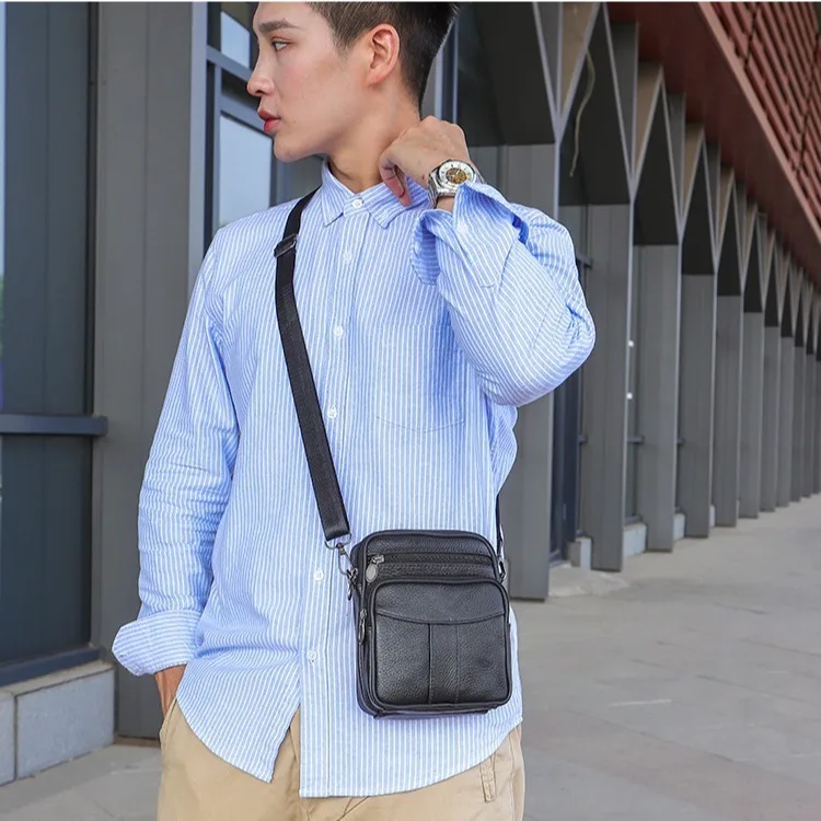 PU leather vertical style square shoulder bag, durable, water-resistant, large capacity, men's business crossbody bag